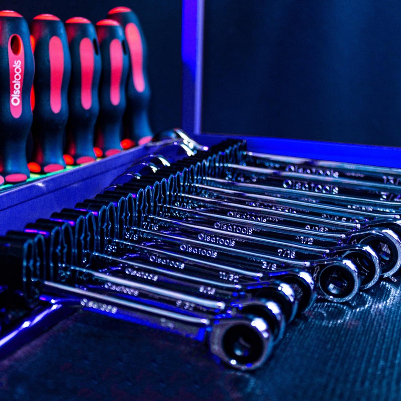 Olsa Tools Wall Mount Wrench Organizer - Rotating Clip Rack for 14 Wrenches - Blue Anodized Aluminum with Black Clips - Space Saving Tool Holder - Professional Grade Storage Solution - Part: 1029 - Image 2